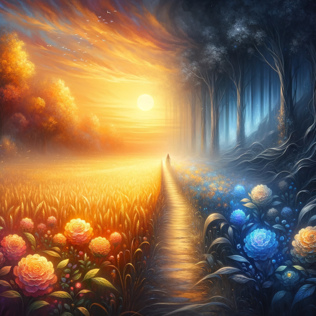 Contrasting Landscape of Sunlit Field and Dark Forest