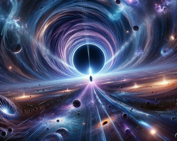 Cosmic Scene with Galaxies, Nebulae, and Black Hole