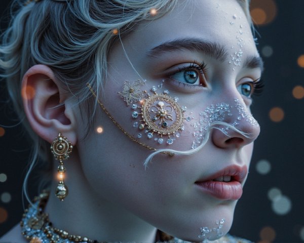 Close-Up Portrait of a Woman with Ornamental Makeup
