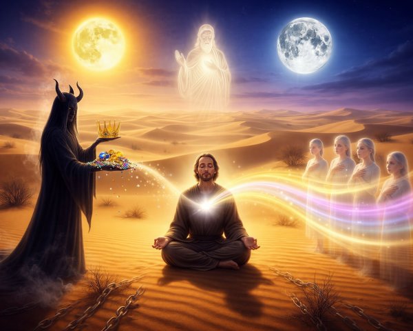 Meditating Man in Desert with Grim Reaper Figure