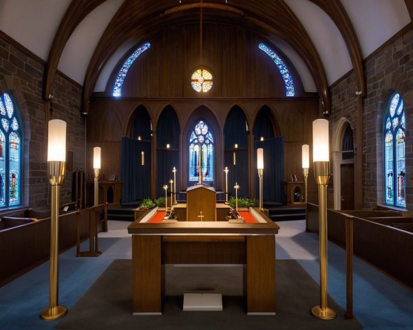 Spacious Church Sanctuary with Stained Glass Windows