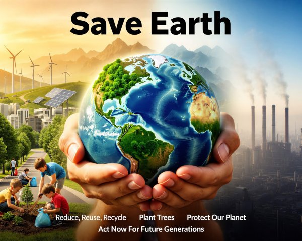 Vertical Split Image of Earth and Landscapes