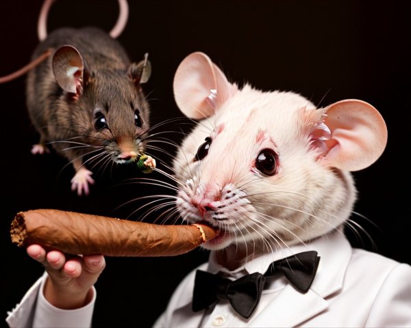 Whimsical Scene of Tuxedo Mouse with Playful Companion