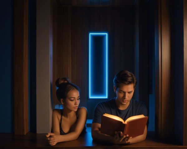 Cozy Reading Scene with Warm Lighting and Intimacy