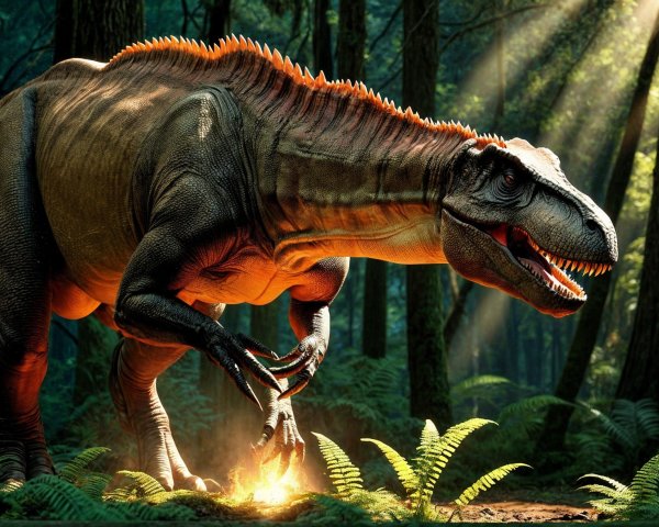 Majestic Dinosaur in Lush Prehistoric Forest Scene