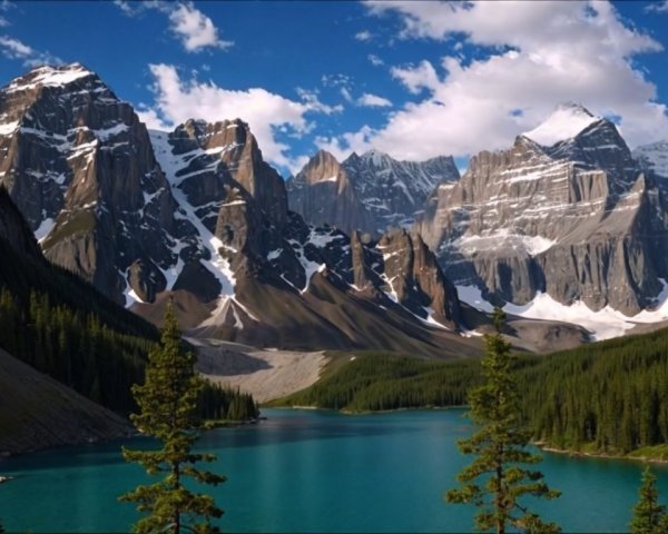 Snow-Capped Mountains and Turquoise Lake Landscape