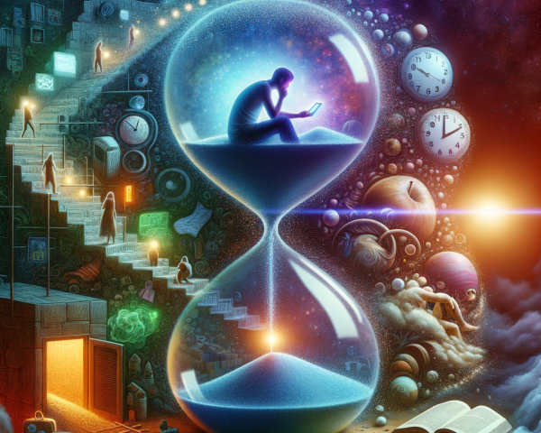 Surreal Landscape Featuring Hourglass and Abstract Elements