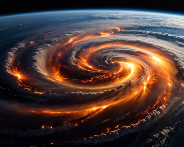 Cosmic Vortex with Fiery Hues and Dark Background