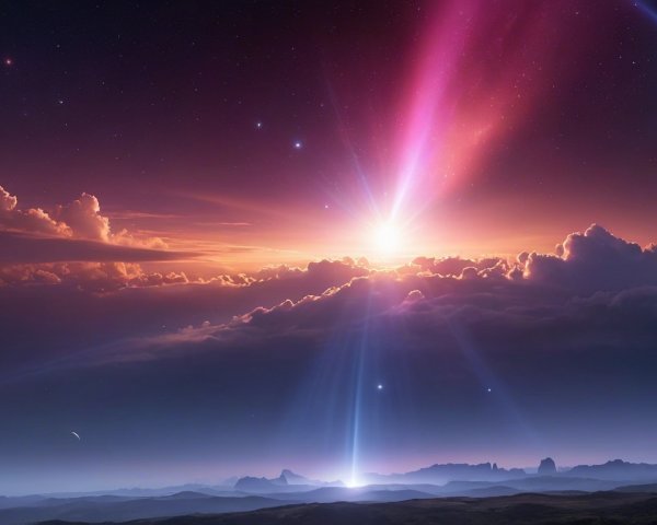 Dusk Landscape with Comets and Silhouetted Mountains