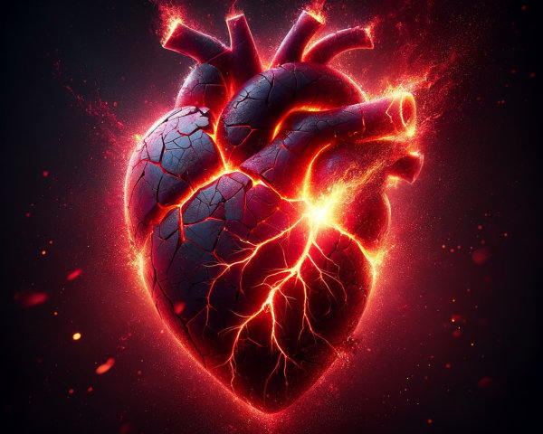 Vibrant Cracked Heart Illustration with Fiery Light