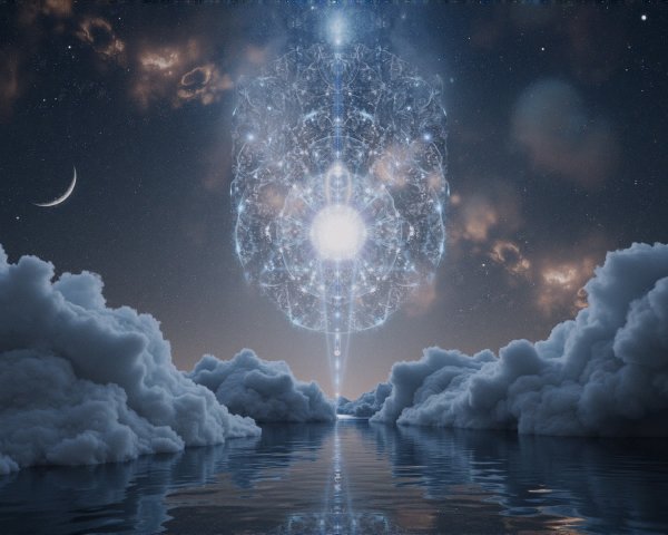 Surreal Landscape with Reflective Water and Stars