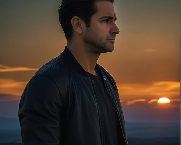 Silhouette of a Man Against a Vibrant Sunset Sky