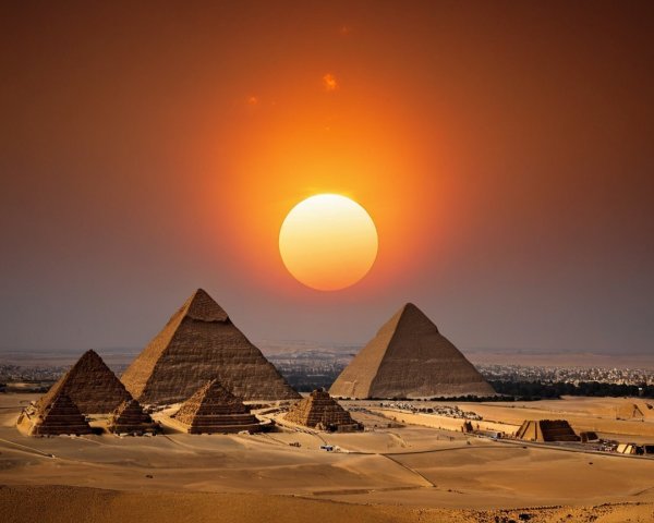 Pyramids of Giza at Sunset with Vibrant Sky