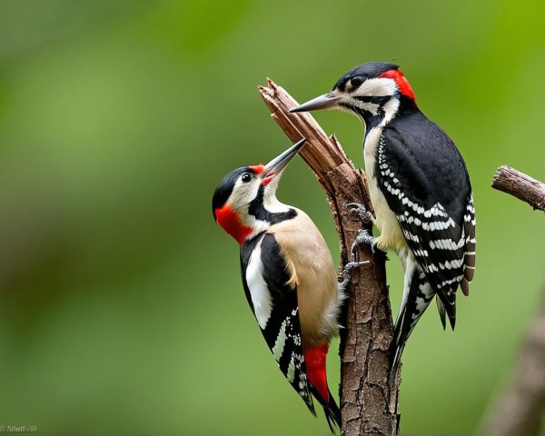 Woodpeckers on Tree Branch with Vibrant Plumage