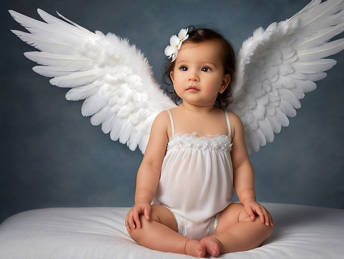 Adorable Baby with Angel Wings and Flowers
