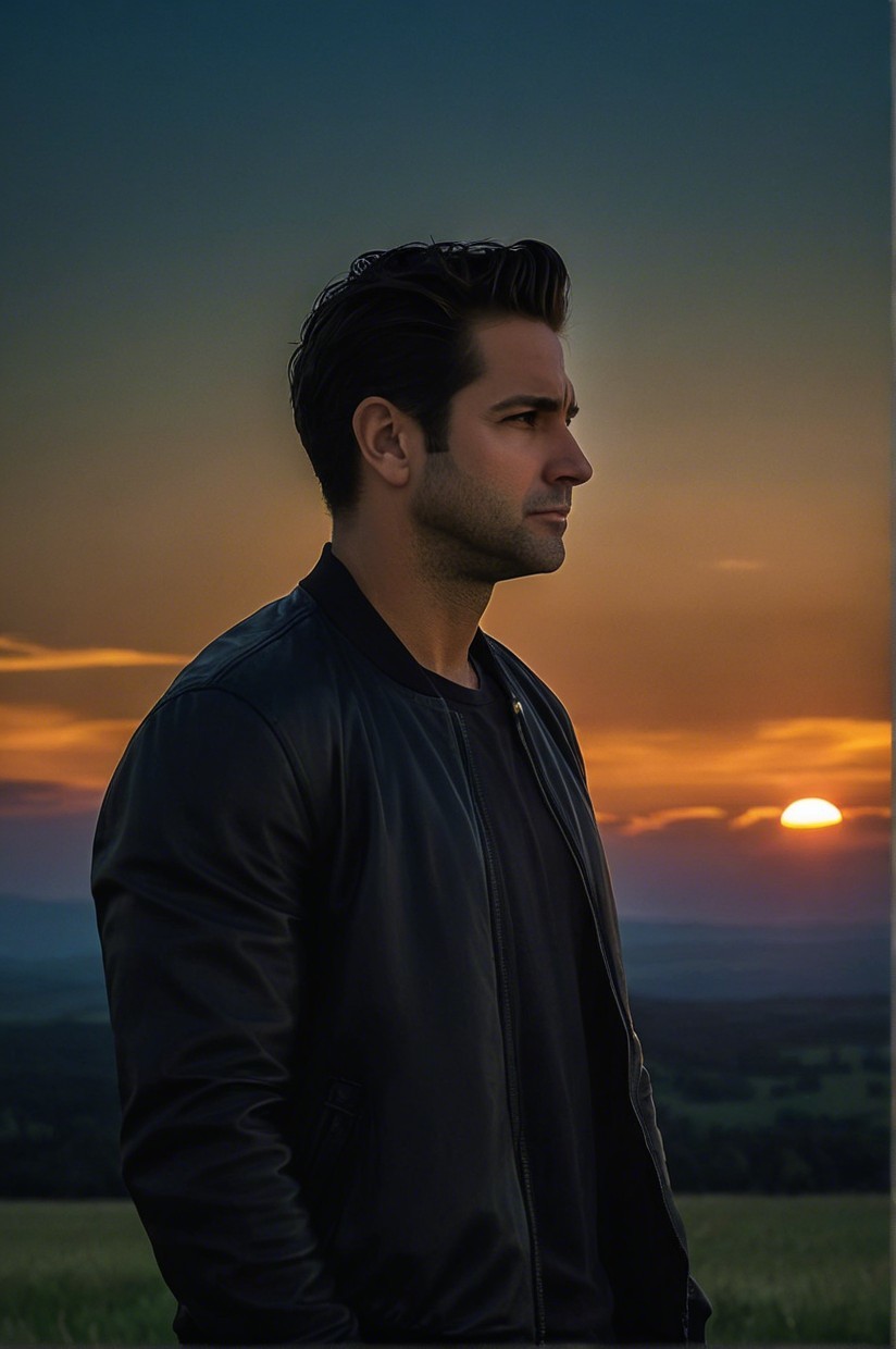 Silhouette of a Man Against a Vibrant Sunset Sky