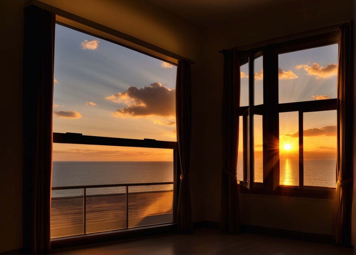 Tranquil Room with Ocean Sunset and Elegant Decor