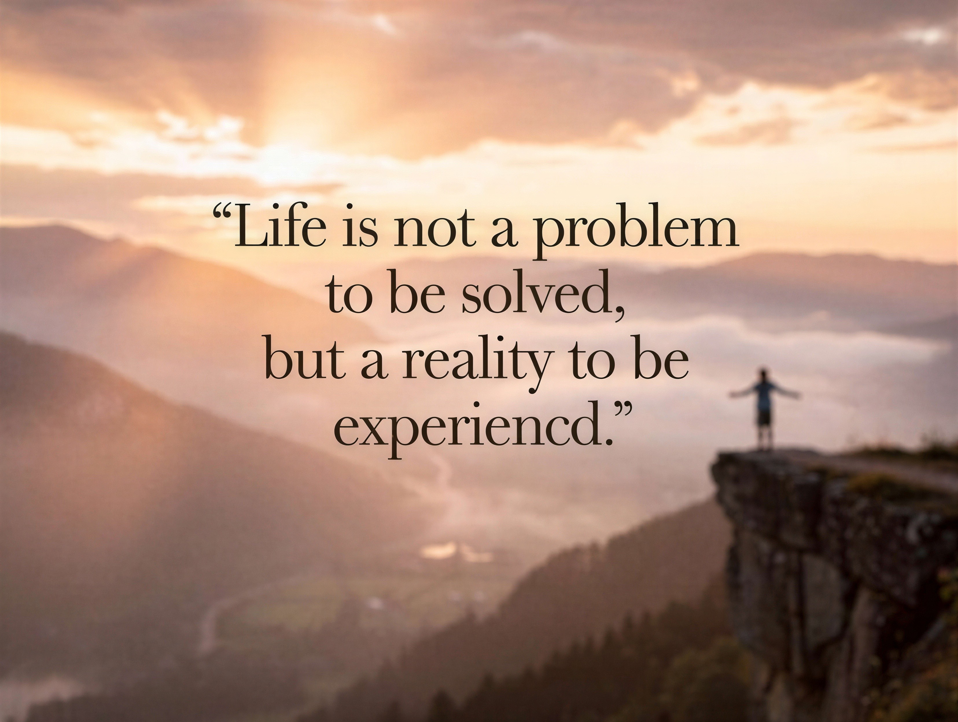 Person on Cliff with Mountain Sunset Background