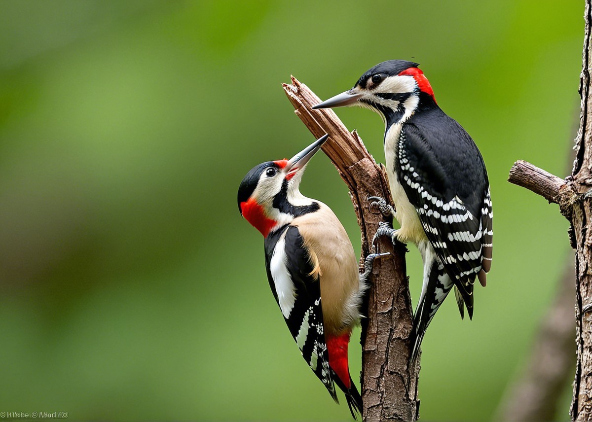 Woodpeckers on Tree Branch with Vibrant Plumage