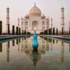 Taj Mahal at Sunrise with Reflective Pool and Gardens