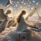 Angels Playing Piano in Serene Celestial Scene