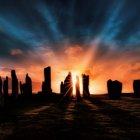 UFO Over Desert at Sunset with Cacti Silhouettes