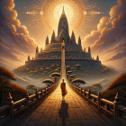 Buddhist Monk Approaching Majestic Golden Temple