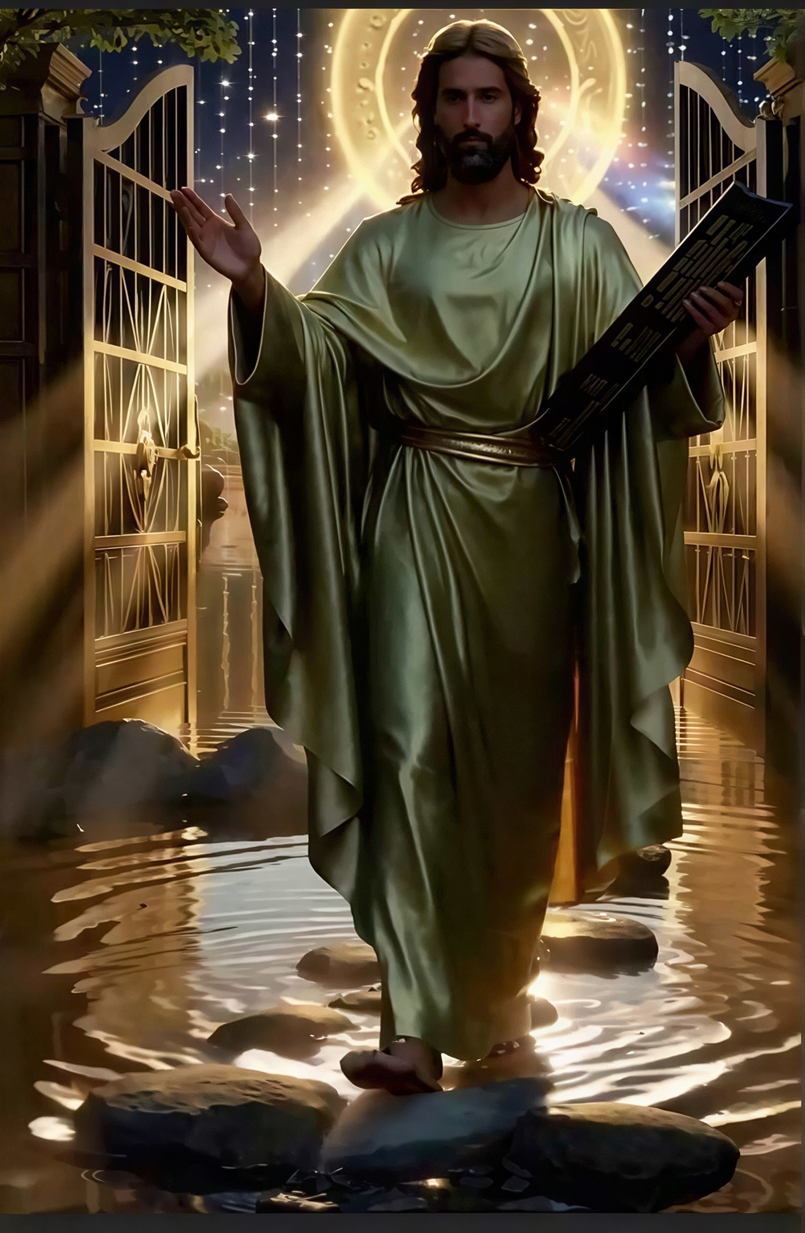 Full Body Portrait of Jesus Christ Walking on Water