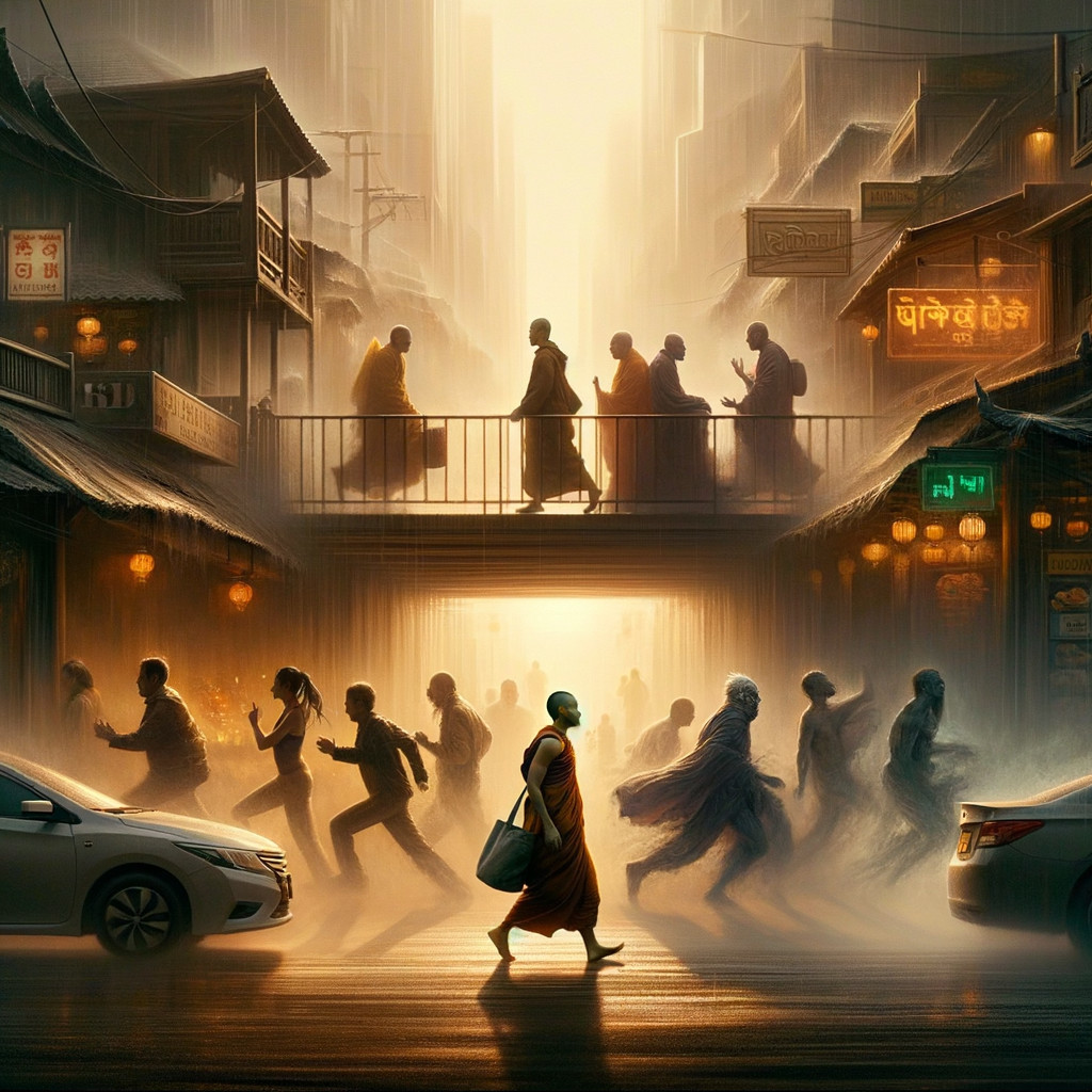 Monks Crossing Bridge in Bustling Urban Scene