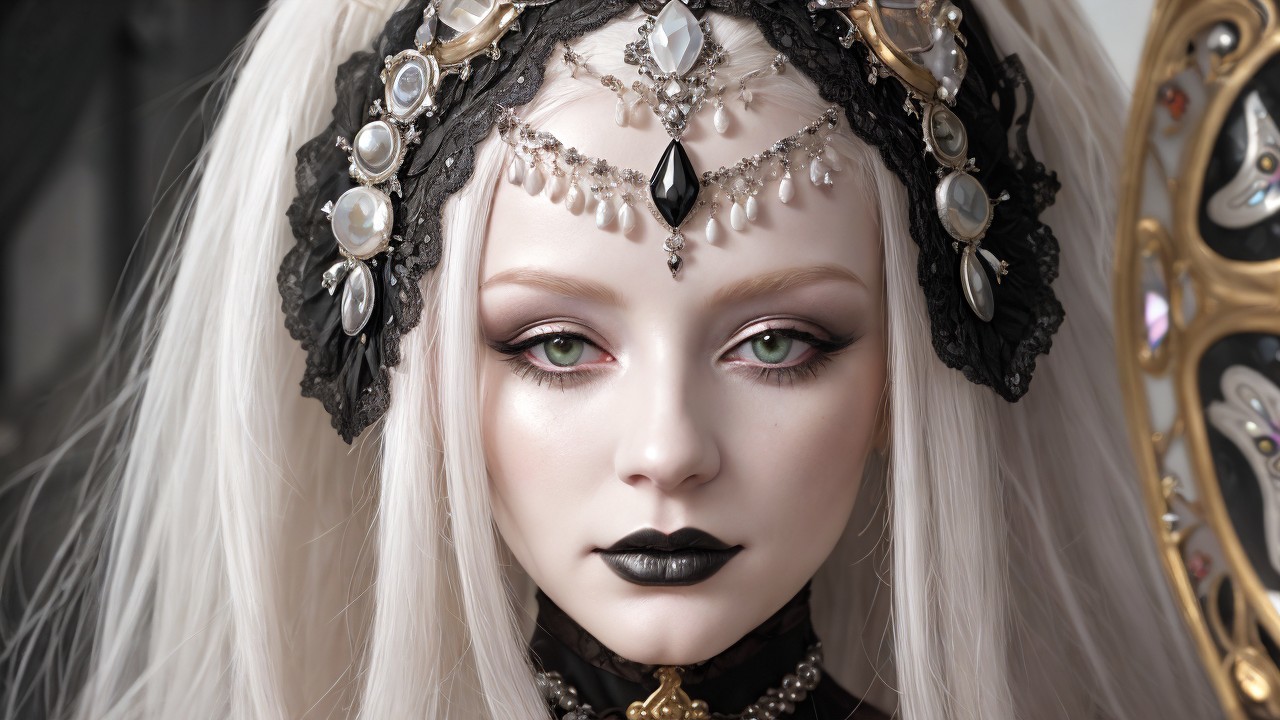 Woman with White Hair and Dramatic Makeup Features