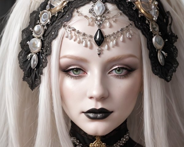 Woman with White Hair and Dramatic Makeup Features