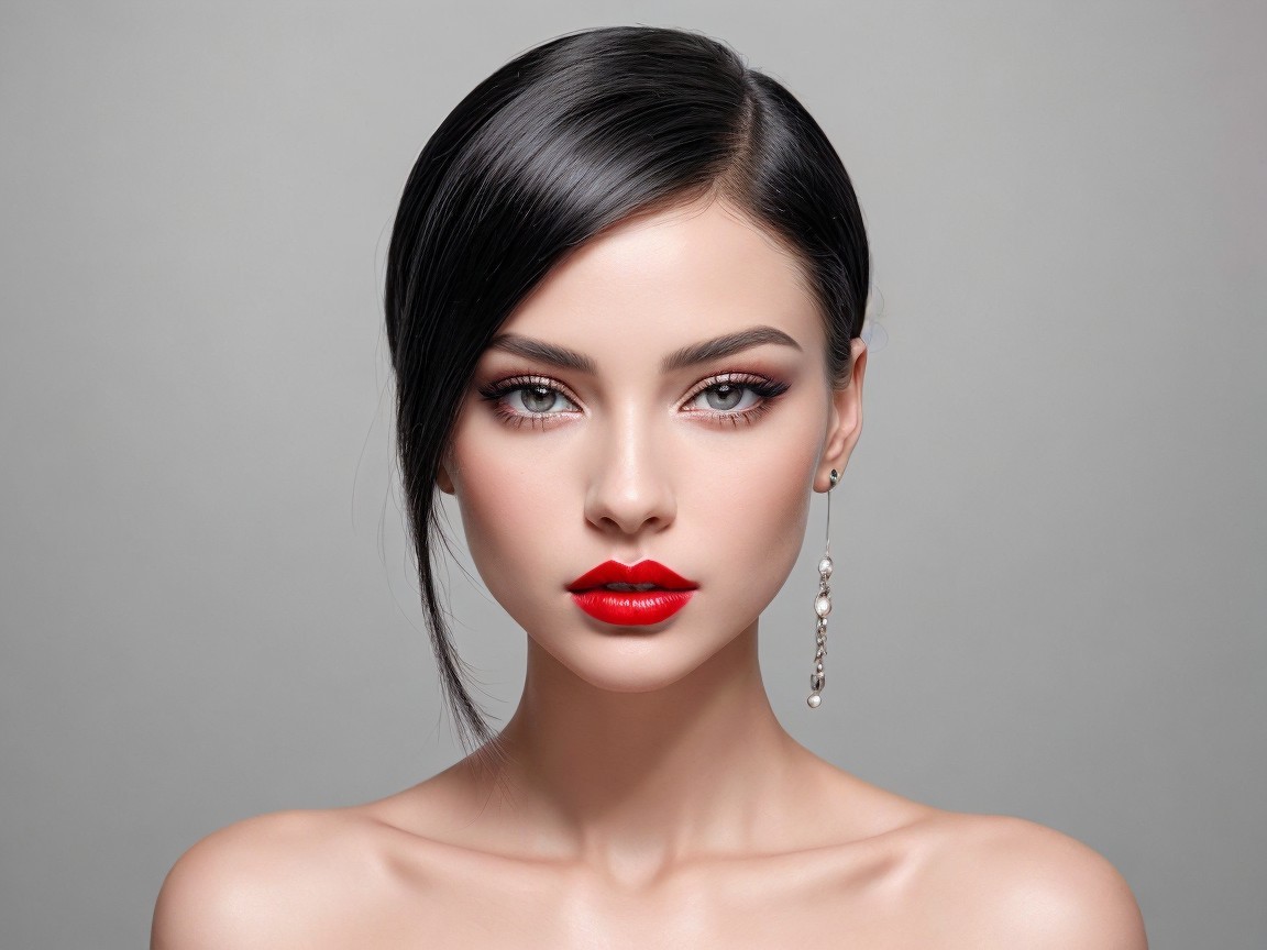 Elegant Portrait of a Woman with Bold Makeup