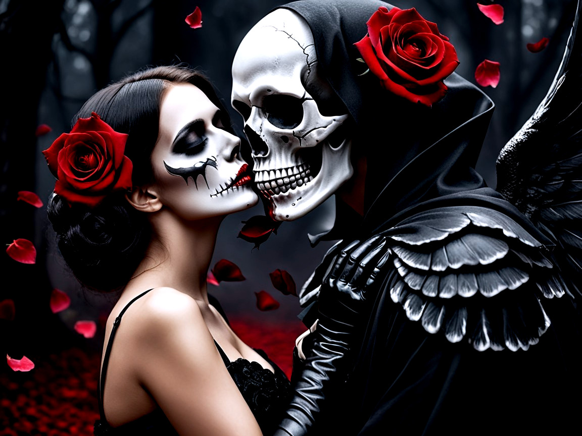 Gothic Romance in a Dark Misty Forest Scene