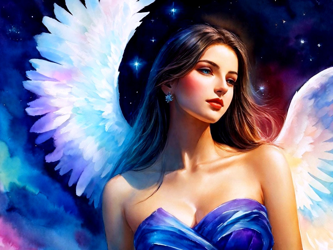 Woman with Wings in Cosmic Colorful Background