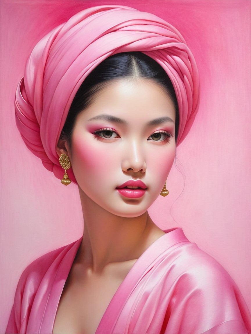 Elegant Portrait of a Woman with Pink Headwrap