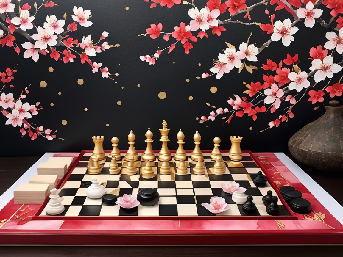 Elegant Chess Setup with Gold and Black Pieces
