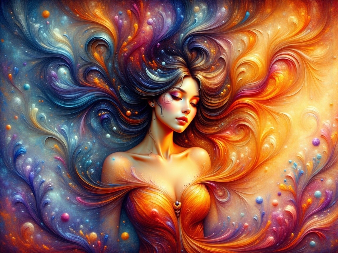 Vibrant Artwork of Woman in Colorful Swirls