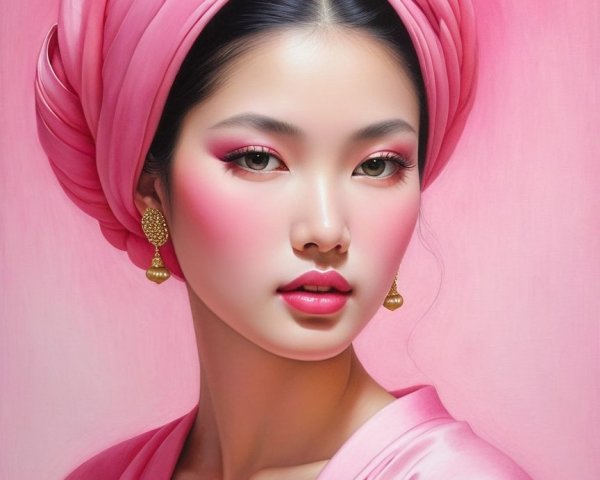 Elegant Portrait of a Woman with Pink Headwrap