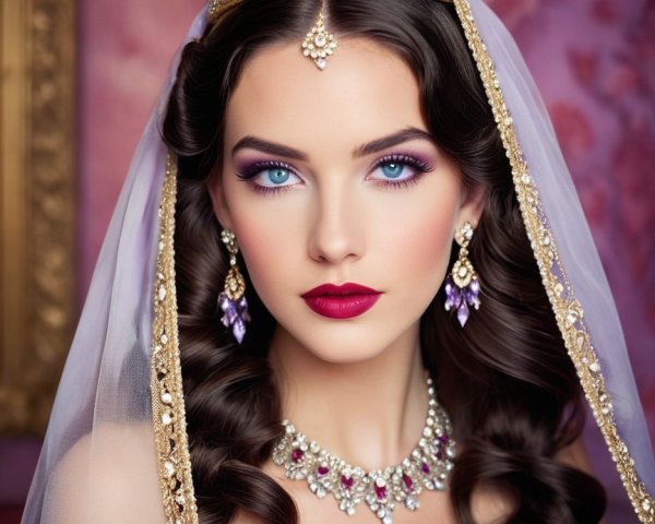 Regal Young Woman in Elegant Purple Gown and Crown