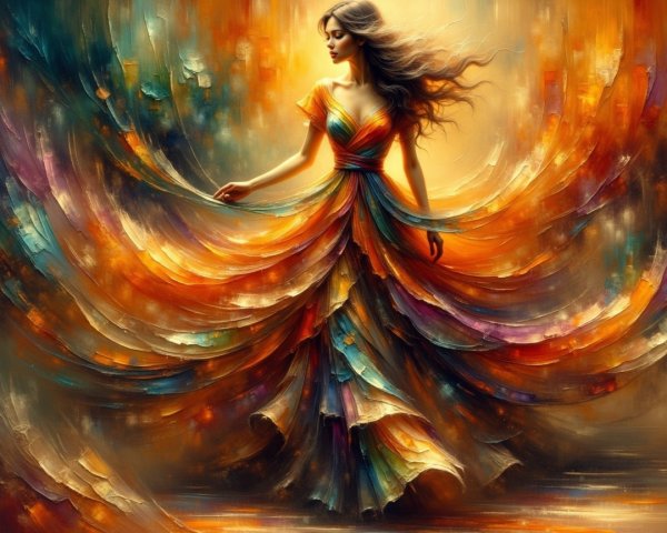 Vibrant Dress and Graceful Figure in Warm Hues
