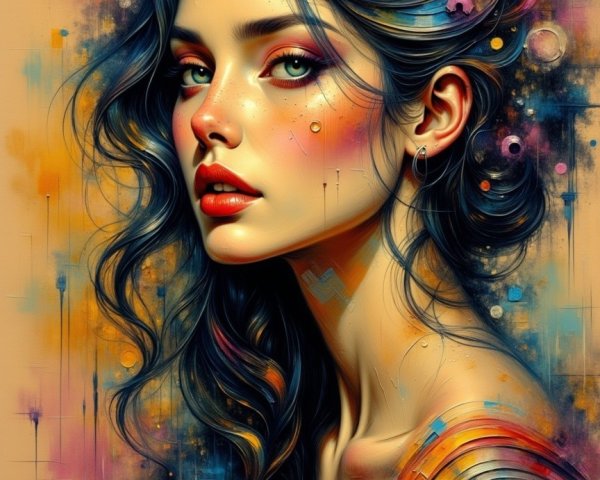 Portrait of a Young Woman with Colorful Art Elements