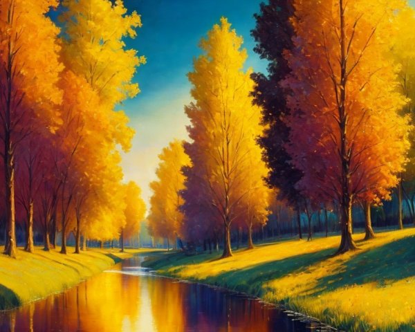 Vibrant Autumn Landscape with Golden Leaves and River