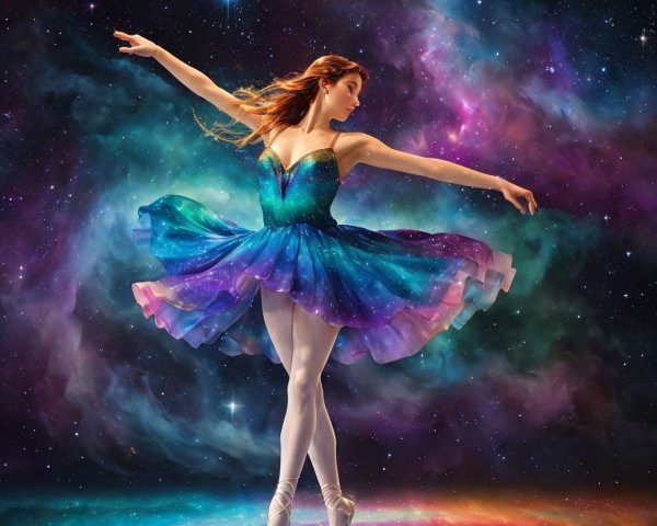 Ballerina Dancing in a Cosmic Colorful Galaxy