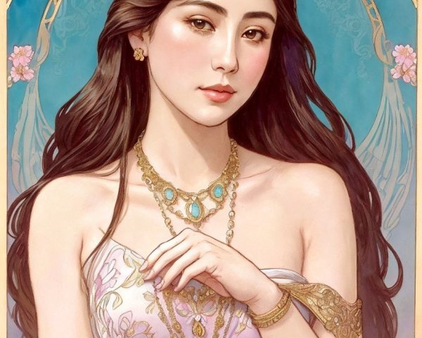 Regal Young Woman in Floral Gown and Crown