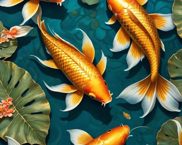 Underwater Scene with Koi Fish and Lily Pads