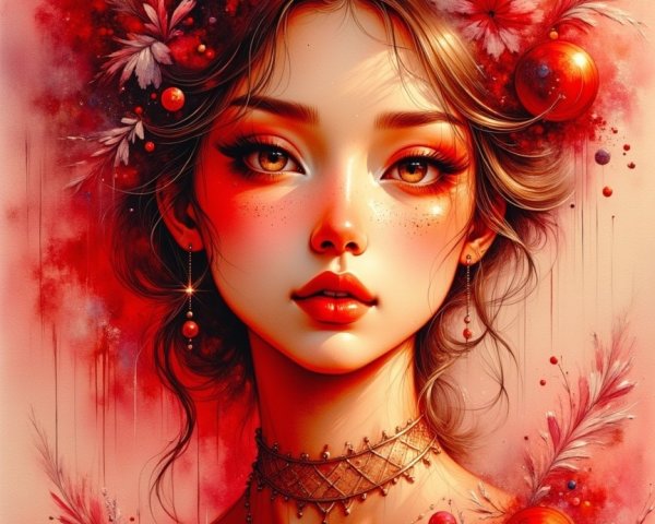 Symmetrical Watercolor Portrait of an Asian Woman