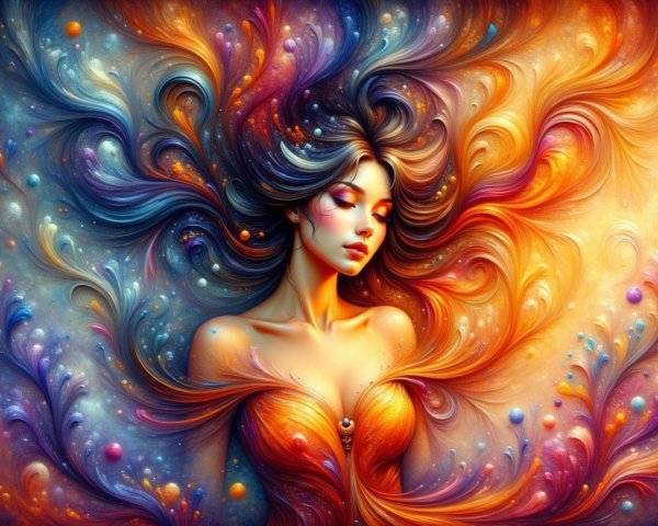 Vibrant Artwork of Woman in Colorful Swirls