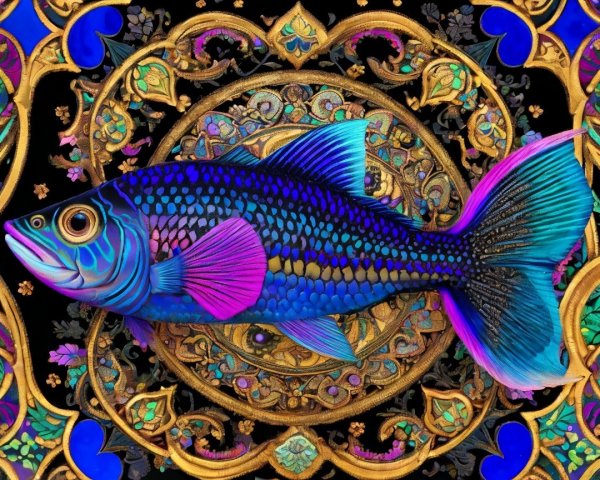 Vibrant Fish with Ornate Floral Motifs and Patterns
