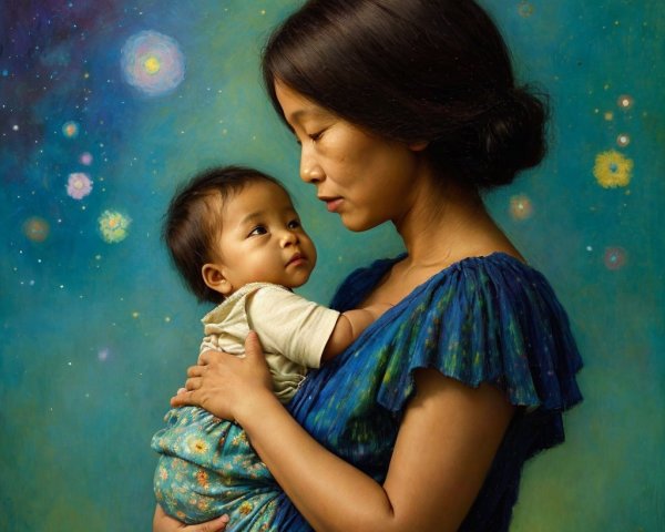 Portrait of Woman and Baby in Ethereal Setting