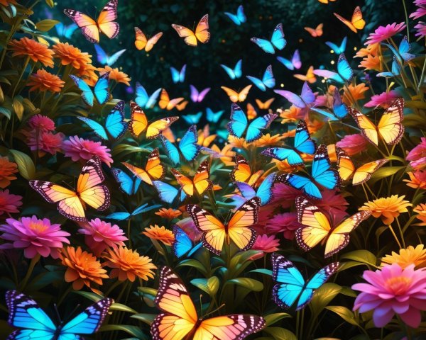 Colorful Butterflies in a Blooming Garden Scene